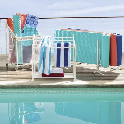 Sinclair Pool Towel Stand with Aluminum Frame Slatted Bottom Storage