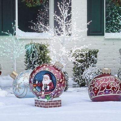 Fiber Optic LED Santa Ball Ornament | Frontgate