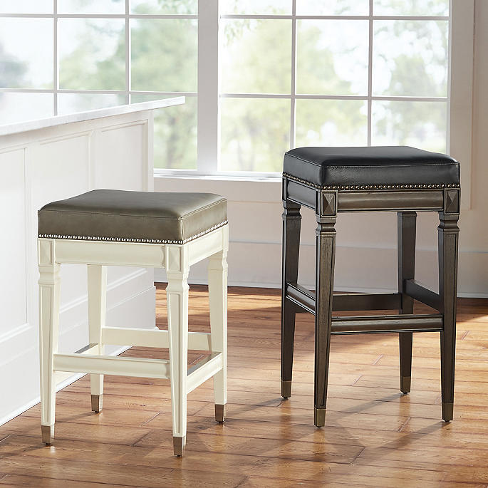Wexford Square Backless Bar Counter, Padded Saddle Bar Stools
