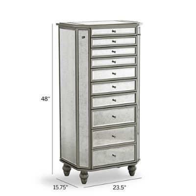 Loren Jewelry Cabinet with Antiqued Mirror Velvet Lined Drawers