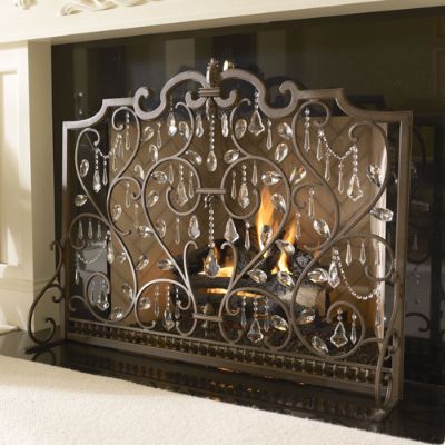 Louviere Fireplace Screen with Hand-Cut Crystals Beaded Strands