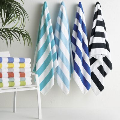 Fog Linen Chambray Towel - Beige Stripe - Vault Bright