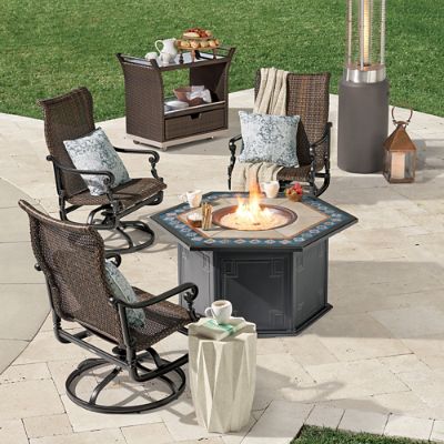 Cypris Custom Gas Fire Table with Porcelain Tile & Cast Aluminum Base