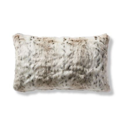 Luxury Faux Fur Lumbar Pillow Cover In Lynx 