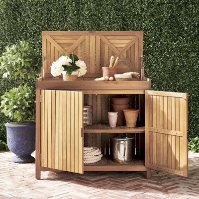 Frances Teak Storage Cabinet with Adjustable Shelf Hinged Top for Outdoor Use