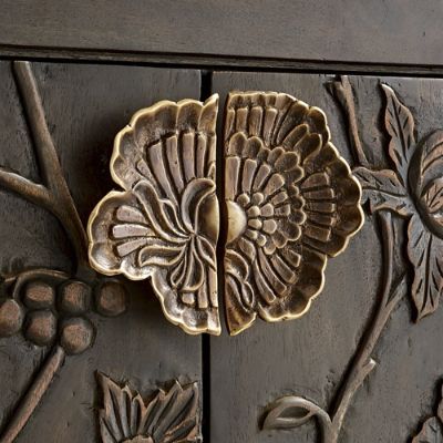Miri Hand Carved Bar & Storage Cabinet with Jacobean Floral Detail