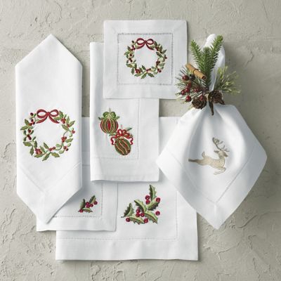 Hand-Embroidered Holiday Napkins (Set of 2)