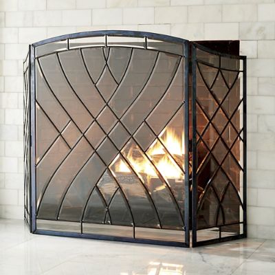 Victoria Beveled-glass Fireplace Screen with Hinged Panels