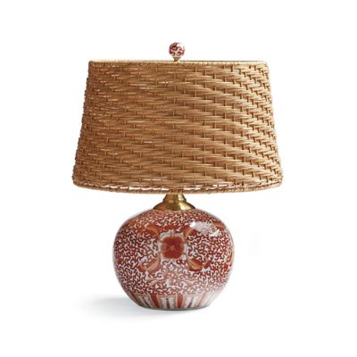 Coral Ming Low Pot Table Lamp with Handpainted Chinoiserie