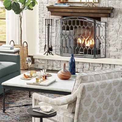 Cathedral Beveled Glass Fireplace Screen | Frontgate