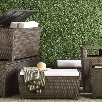 Outdoor wicker storage bench with cushion hotsell