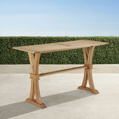 Teak Farmhouse Bar Table with Kiln-Dried Planks & Trestle Base for