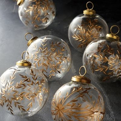 Gold Etched Glass Accent Ornaments Set of Six Frontgate