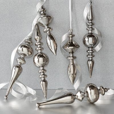 Shadow Silver Finial Accent Ornaments, Set of Six | Frontgate