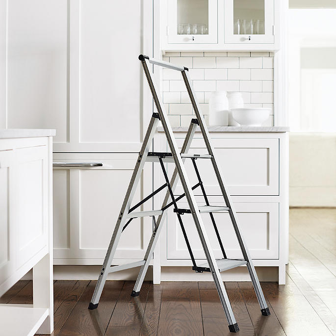 Ultralight Aluminum Slimline 3 Step Ladder with Large Folding Steps and Tread 