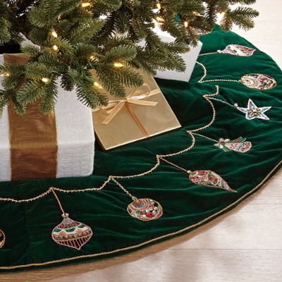 Mixed Ornaments Beaded Velvet Tree Skirt Frontgate