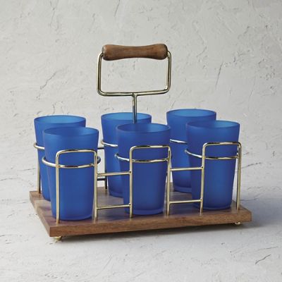 Drink Caddy with Set of Six Frosted Glasses Frontgate