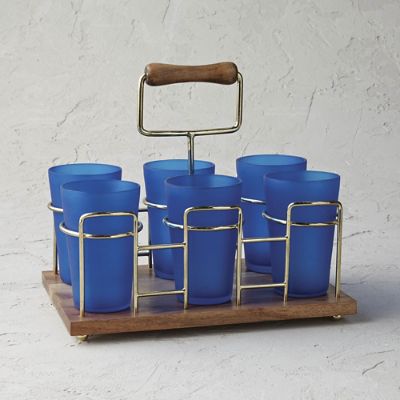 Drink Caddy with Set of Six Frosted Glasses | Frontgate