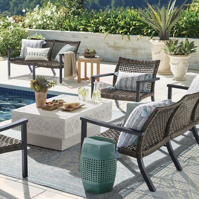 Isola 3-pc. Loveseat Set in Black Aluminum & Black Walnut Wicker