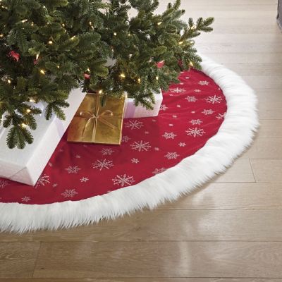 Snowflake Embroidered Faux Fur Cuff Tree Skirt Frontgate