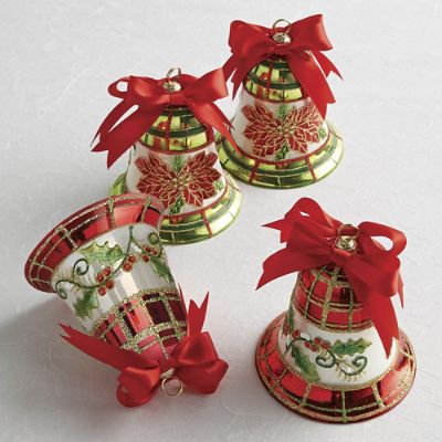 Holiday Glass Bell Ornament Set Of Four | Frontgate