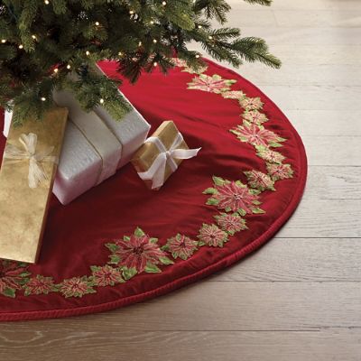 A Wonderful Christmas Poinsettia Trim Tree Skirt | Frontgate
