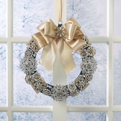 Peacock Glimmer Crystal & Gem Broach Wreath | Frontgate