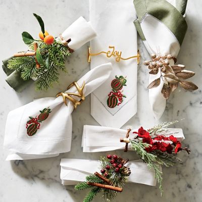 Winter Faux Floral Greenery Napkin Rings Set of Four Frontgate
