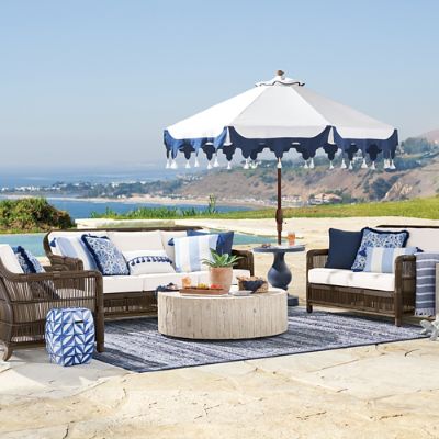Amal Cast Aluminum Umbrella Table with Textured Top & Weathered Finish