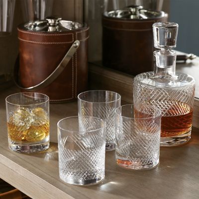 5-piece Bourbon Street Whiskey Decanter Set with Diamond Cut Glass