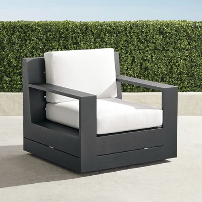 St. Kitts Swivel Lounge Chair with Cushions in Matte Black Aluminum