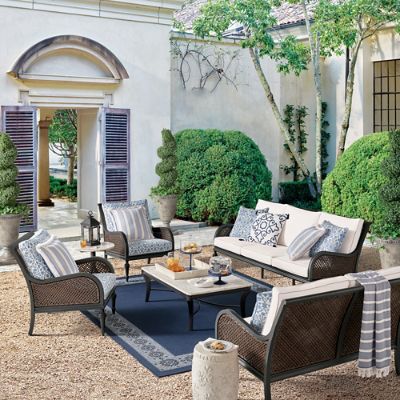 Amherst Mosaic Aluminum Coffee Table with Marble Top & Matte Black