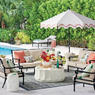 decorative outdoor patio umbrellas Bali Umbrella Garden Parasol - Cotton - Orange Decor This patio umbrella features a removable octagonal polyester canopy with eight steel ribs that extend out via a crank lift on the pole 9' Bardot Designer Umbrella