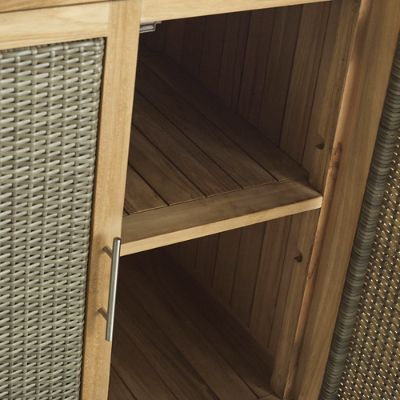 Isola Cabinet with Four Doors in Natural Teak & Driftwood Wicker