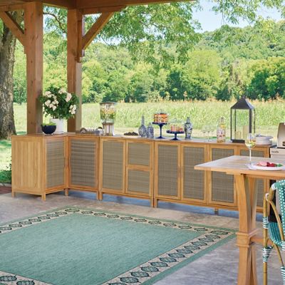 Outdoor Modular Kitchen Three Piece Cabinet Set Teak in Natural | Arhaus