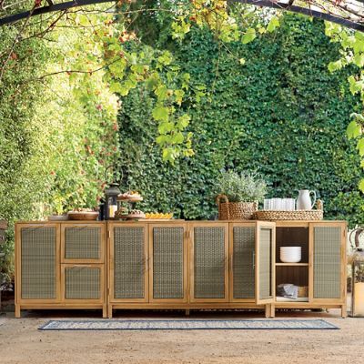 Outdoor Modular Kitchen Three Piece Cabinet Set Teak in Natural | Arhaus