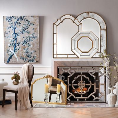 Graciella Old World Console Mirror with Carved Mahogany Frame