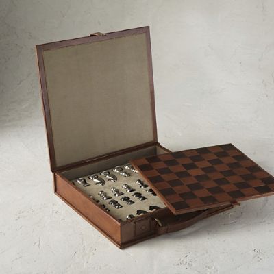 Medieval Style Metal Chess Set With Beautiful Leatherlike Box