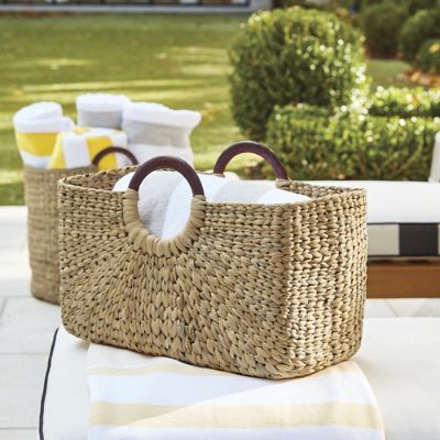 Alcott Baskets with Wooden Handles & Woven Water Hyacinth Design