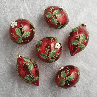 Image of Traditional Holly Painted Ornaments