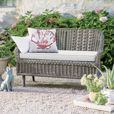 Grey store wicker bench