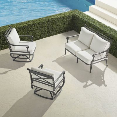 Carlisle 3-pc Loveseat & Swivel Chairs Set in Slate Aluminum with