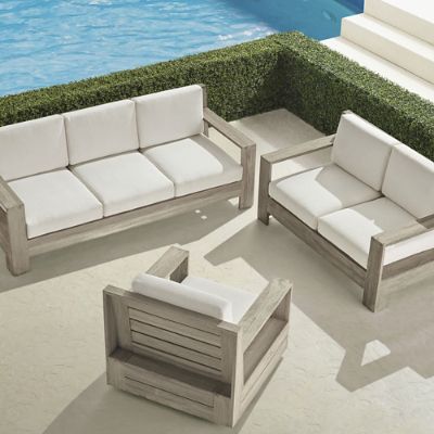 ST-310 & LDESIGN WORKSゴトク＆ZEN camps St. Kitts 3-pc. Sofa Swivel Set in Weathered Teak with Deep