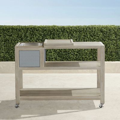 Isola Console with Beverage Tub in Weathered Teak & Harbor Blue