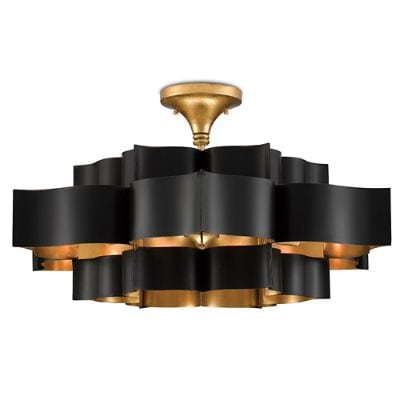 Stella Chandelier with Gold Leaf Interior & Adjustable Height by Currey ...