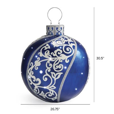 LED Swirl Scroll Yard Ornament with Handpainted Details & White