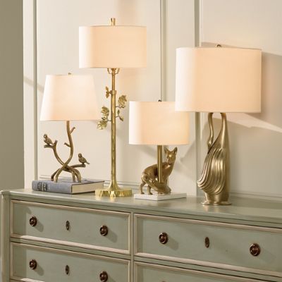 Elegant Aviary Brass Table Lamp with Perched Birds