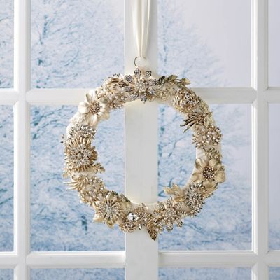 Mixed Pearl and Floral Brooch Wreath | Frontgate