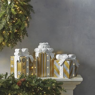 LED Decorative Gift Boxes with Handpainted Details & Warm White Lights