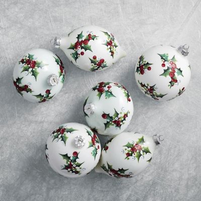 Velvet Ball/Onion/Finial Holly Ornament Set: White — Holiday Whimsy